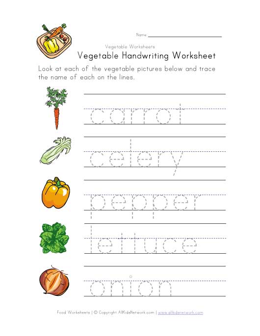 vegetable writing worksheet