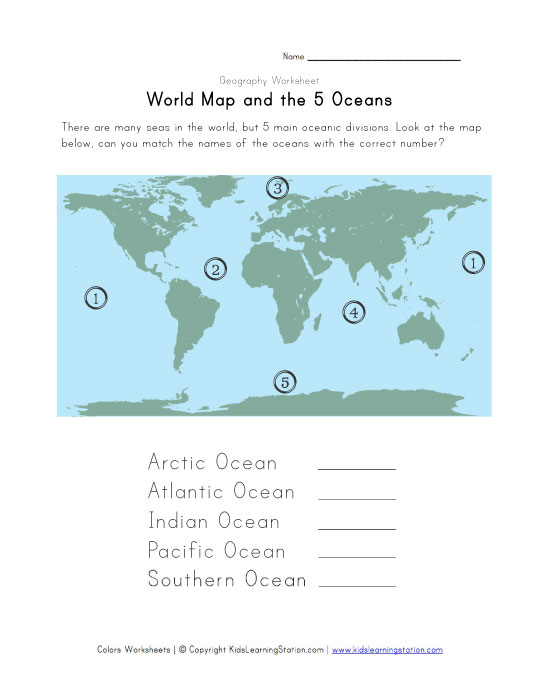 5 Oceans Worksheet