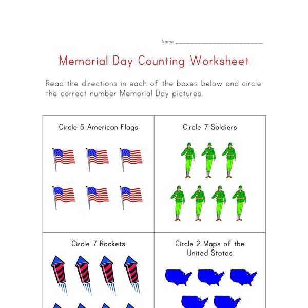 Memorial Day Counting Worksheet | All Kids Network