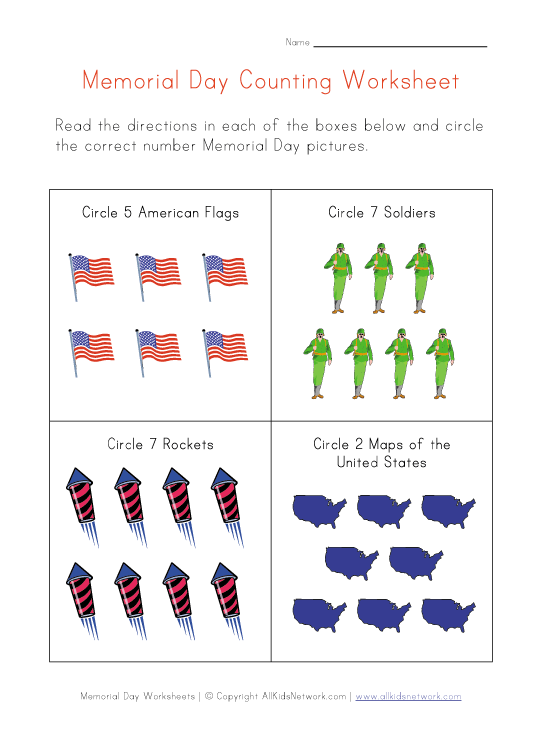 memorial day counting worksheet