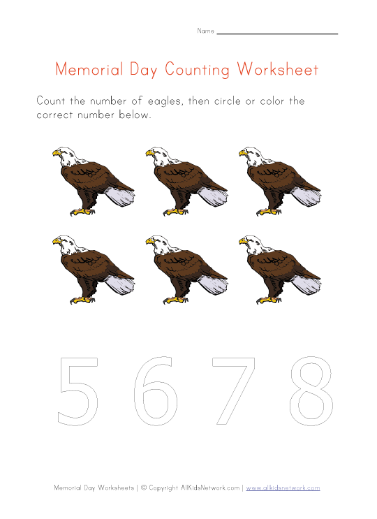 Memorial Day Worksheet - Count to Six