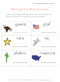 memorial day word scramble worksheet