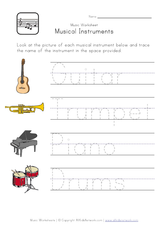 Music Themed Handwriting Worksheet