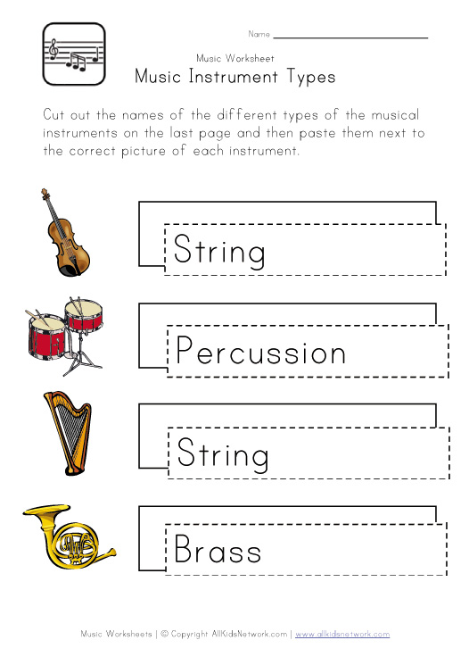 Music Worksheet - Instrument Types