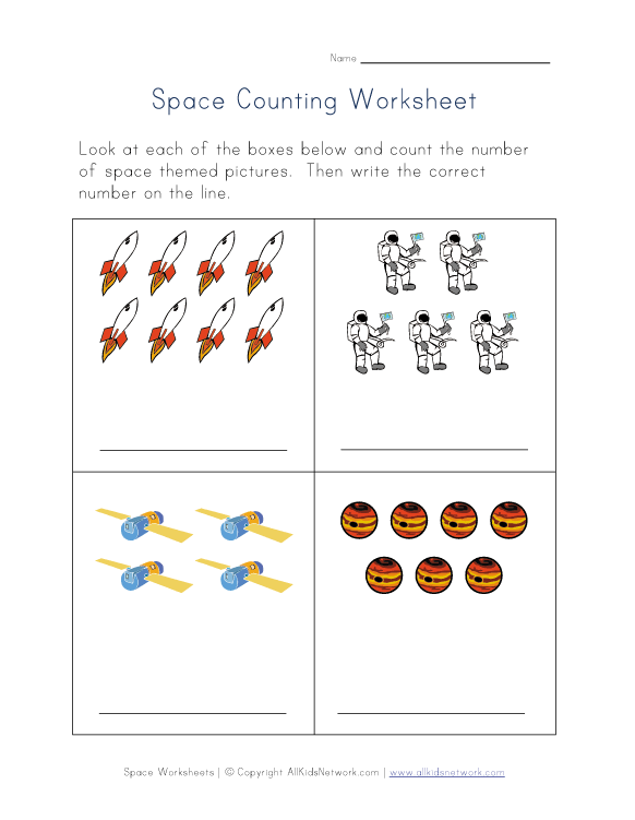 Space Themed Counting Practice Worksheet