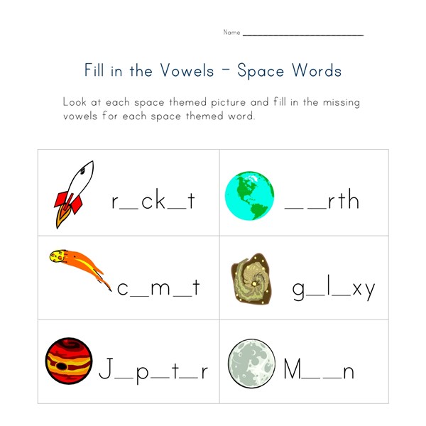 Space Missing Vowels Worksheet | All Kids Network