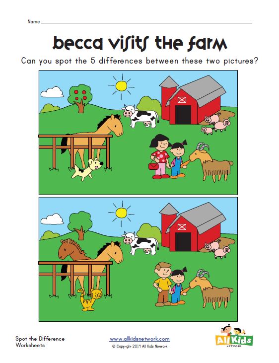 Spot the Difference on the Farm Worksheet