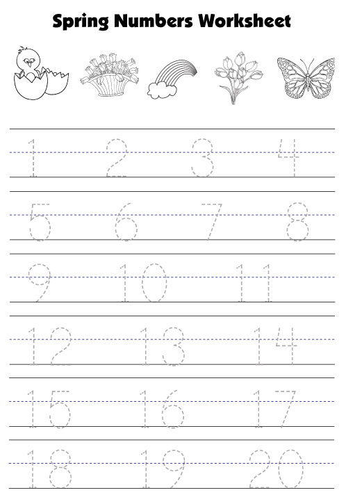 Writing Numbers Spring Worksheet