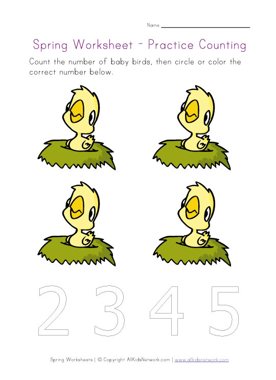 Spring Worksheet - Counting to Four