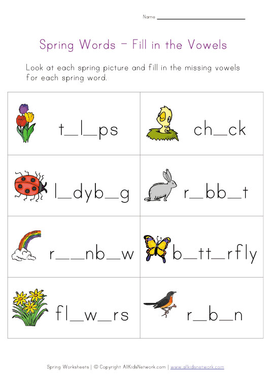 Printable Spring Missing Letters Worksheet