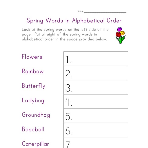 Spring Alphabetical Order Worksheet | All Kids Network