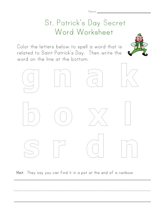 saint patricks day secret word worksheet