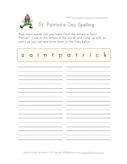 saint patricks day spelling words