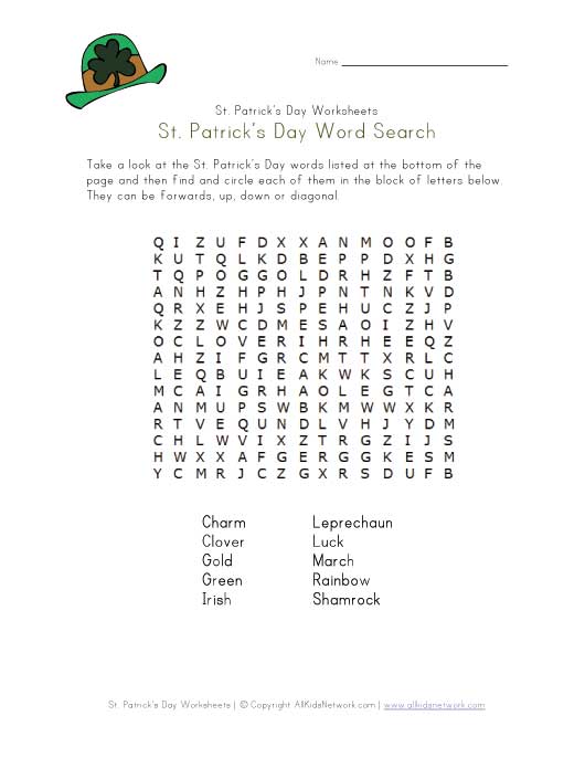 saint patricks day word search