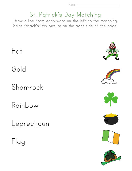 st pattys day matching worksheets