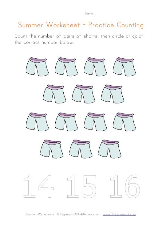 summer worksheet counting fourteen