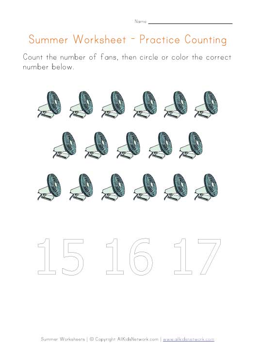 summer worksheet counting seventeen
