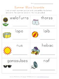 summer worksheet - word scramble