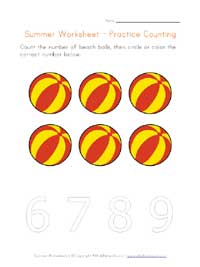 summer counting worksheet 3