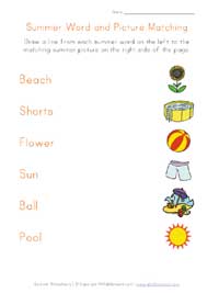 printable summer word matching