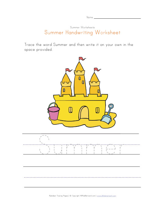 Summer Handwriting Worksheet Sand Castle