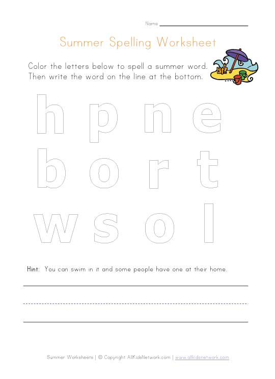 summer spelling worksheet