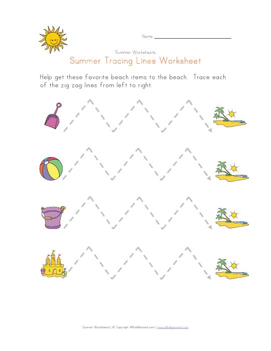 Summer Tracing Zig Zag Lines Worksheet