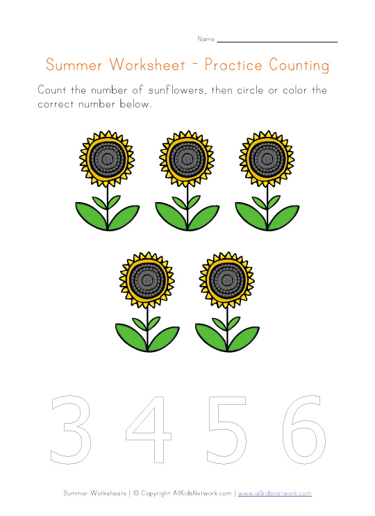 summer worksheet counting five
