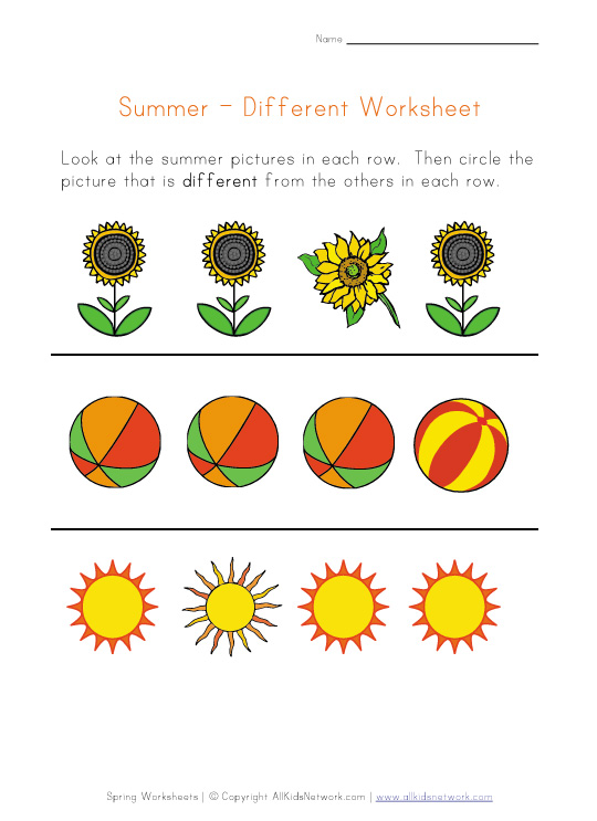 summer different worksheet
