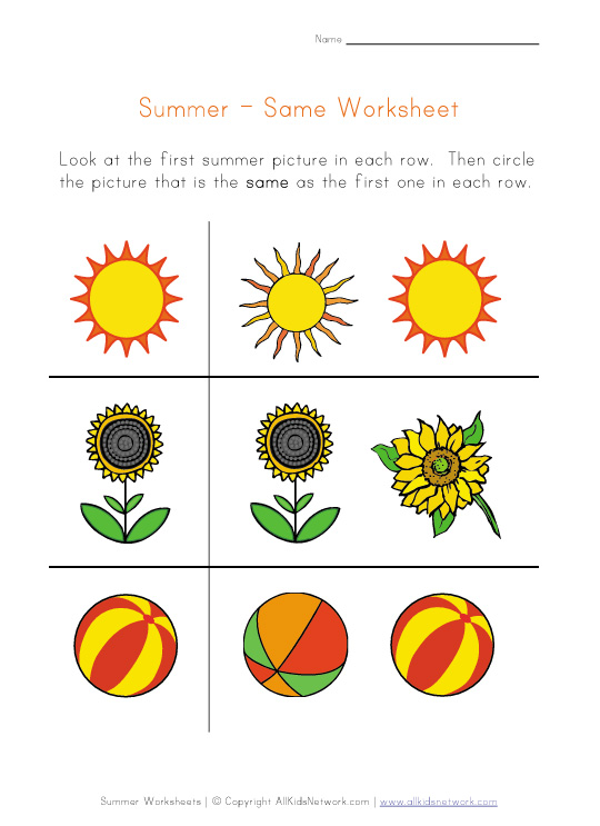 summer same worksheet