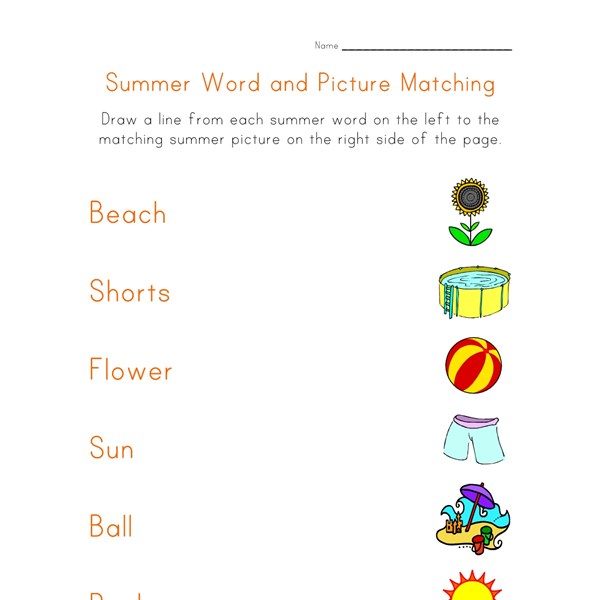 Summer Matching Worksheet | All Kids Network