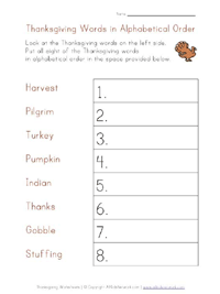 thanksgiving alphabetical order worksheet