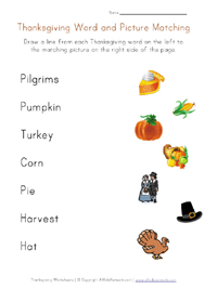 printable thanksgiving word matching