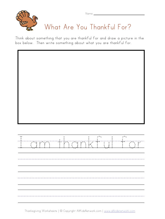 Thanksgiving What Are You Thankful For Worksheet