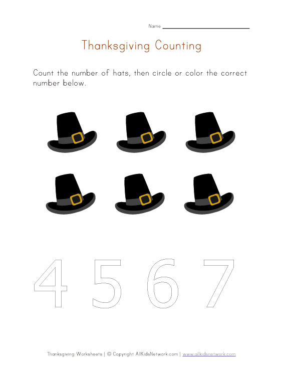 thanksgiving count to six worksheet