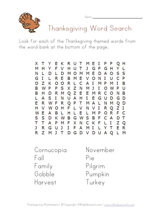 thanksgiving word search
