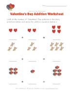 valentine's day addition worksheet