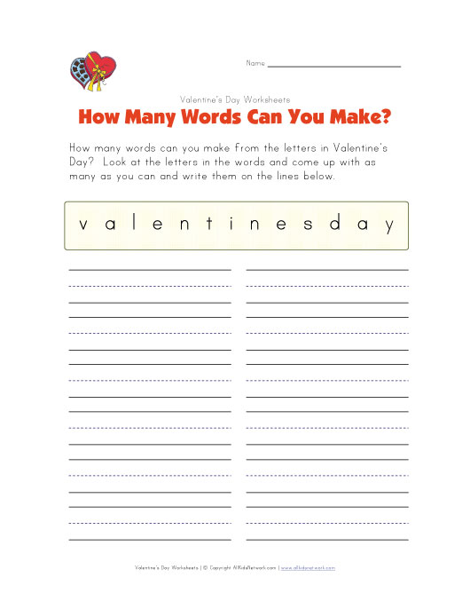 valentines spelling worksheet