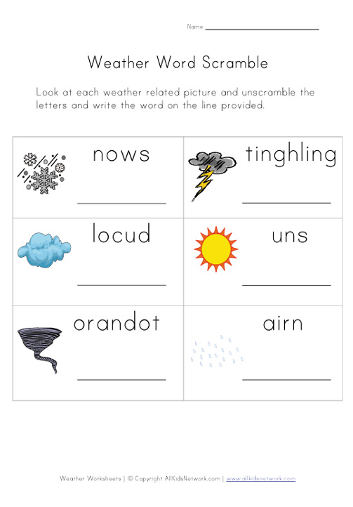 Weather Word Scramble Worksheet 