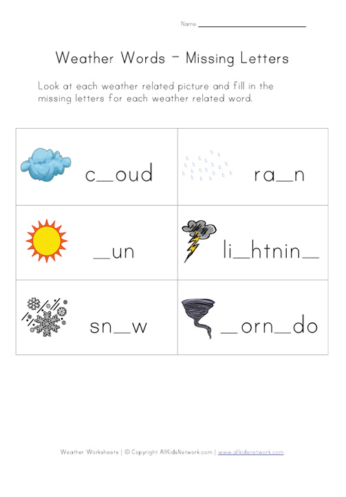 worksheets Print weather kindergarten  View Worksheet Missing printable for Weather Letters and Your
