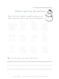 winter spelling worksheet