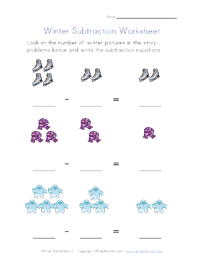 winter subtraction worksheet