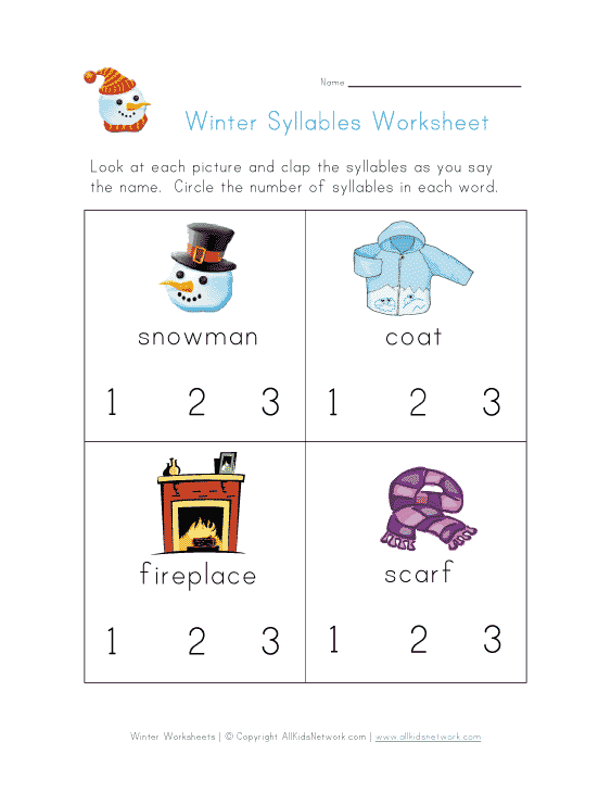 Winter Syllables Worksheet