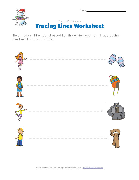 Winter Tracing Lines Worksheet
