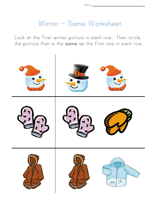 winter themed same worksheet