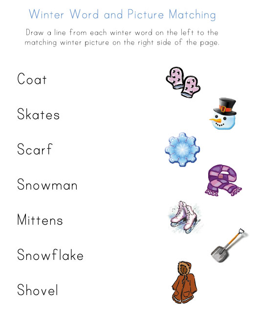 printable winter word matching