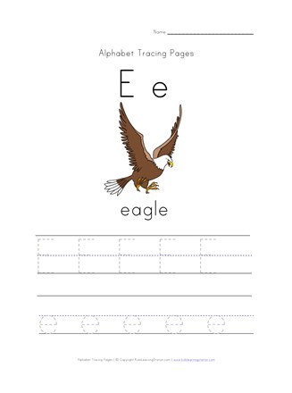 Letter E Tracing Page with Picture of an Eagle | All Kids Network