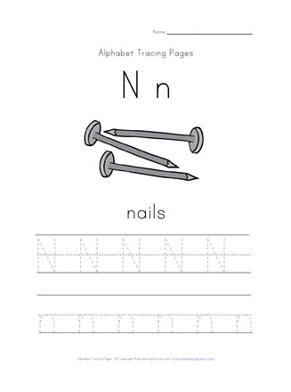alphabet tracing letter n page
