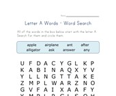 a letter worksheet letter a word search