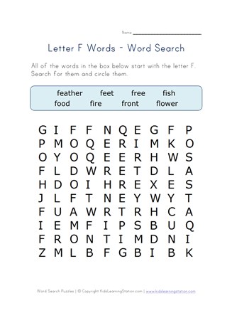 Letter F Word Search